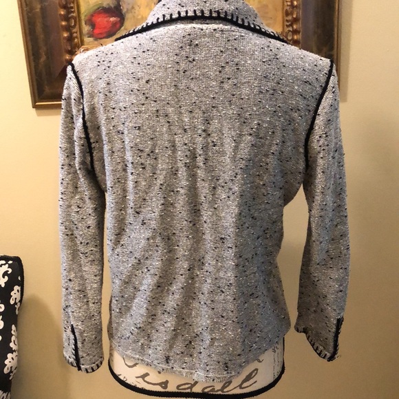 Barbara Katz Classic soft tweed quad pocket stitch trim boho button down sweater - Picture 4 of 13